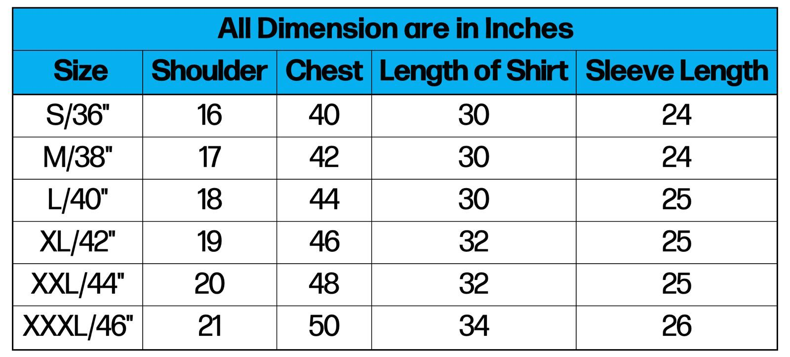 Shirt size guide